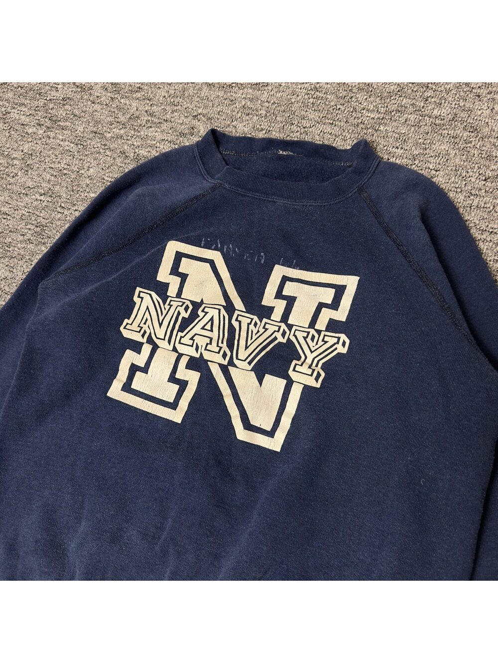 Navy Graphic Crewneck Sweatshirt Mens Faded Navy